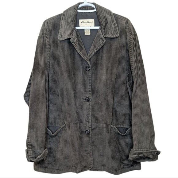 Vintage Eddie Bauer y2k Dark Green Button Down Corduroy Blazer Jacket Womens L - Picture 1 of 12